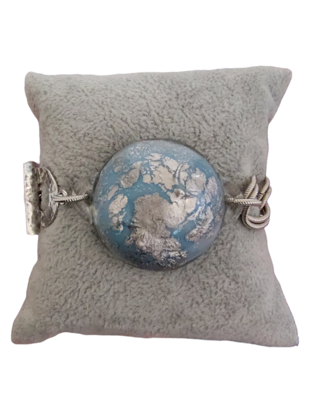 Sterling Silver 925 Artisan Bracelet Blue Glass Bead Chunky Toggle Clasp Stateme